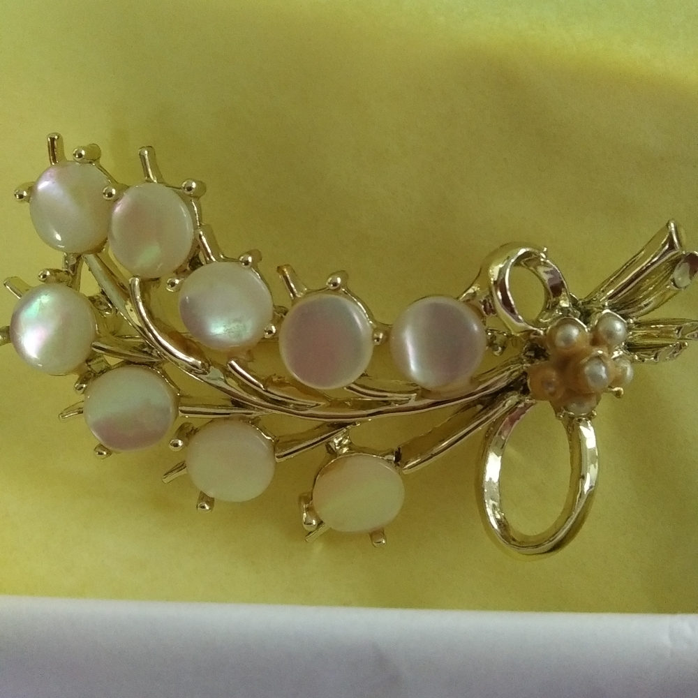 Vintage Mother of Pearl Leaf Brooch
